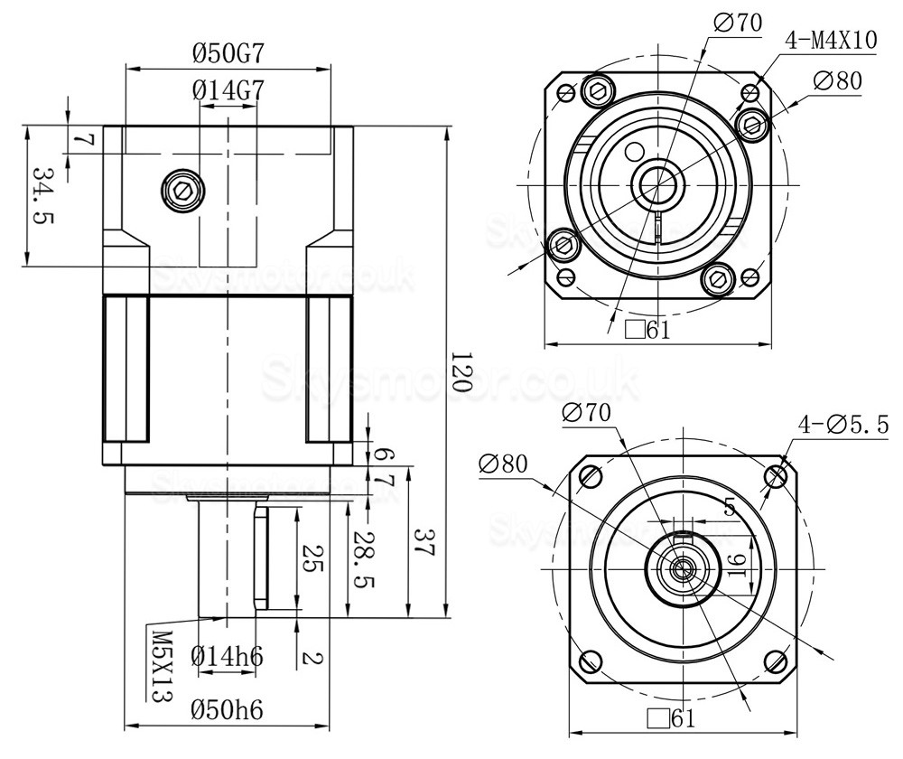 PGH60 Series Helical Planetary Gearbox Max.Ratio 10:1 PGH60-L1SW-SERVO Backlash 6 Arc-min for Nema 23,24 Servo Motor